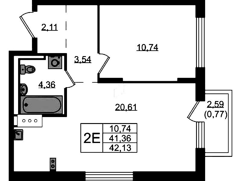 1-комнатная квартира 42.13 м², 13/13 эт., ЖК «Квартал Торики»
